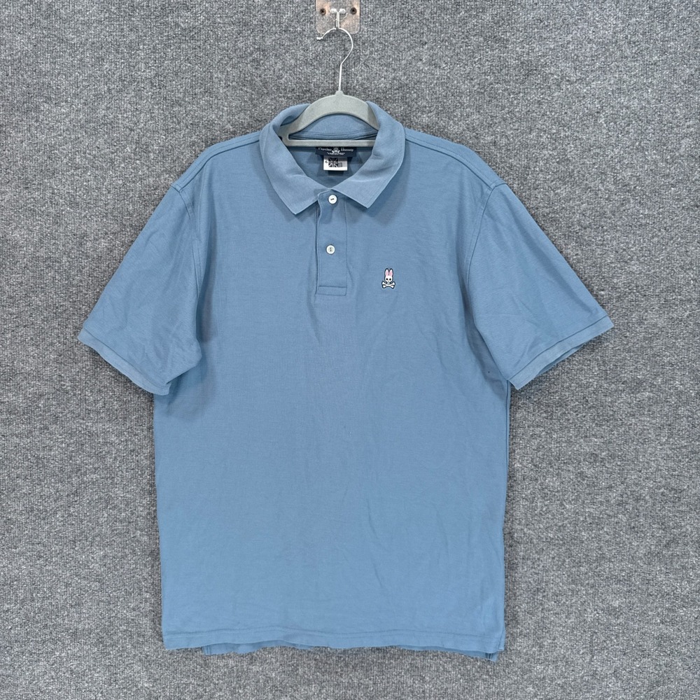 Psycho Bunny Polo Shirt Men Large Blue Embroidered Logo Pima Cotton Short Sleeve